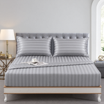 Cotton Sateen Stripe Fitted Sheet 3 Pcs - Silver