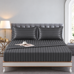 Cotton Sateen Stripe Fitted Sheet 3 Pcs - Grey