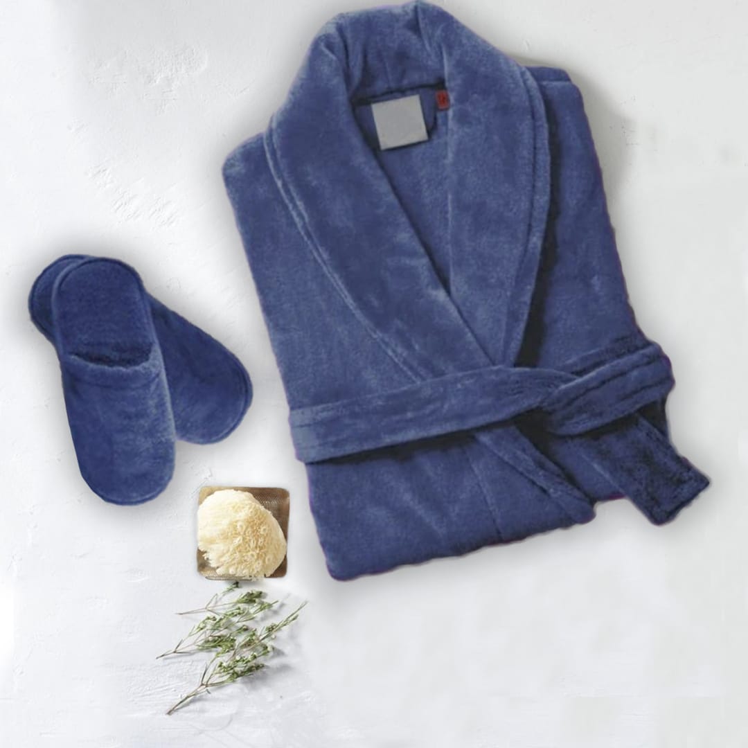 set of 2 velour bathrobes blue