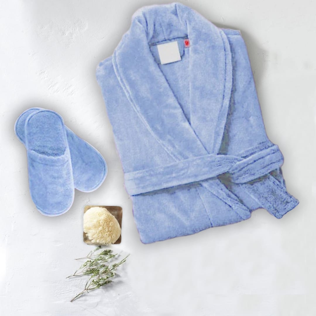 set of 2 velour bathrobes light blue