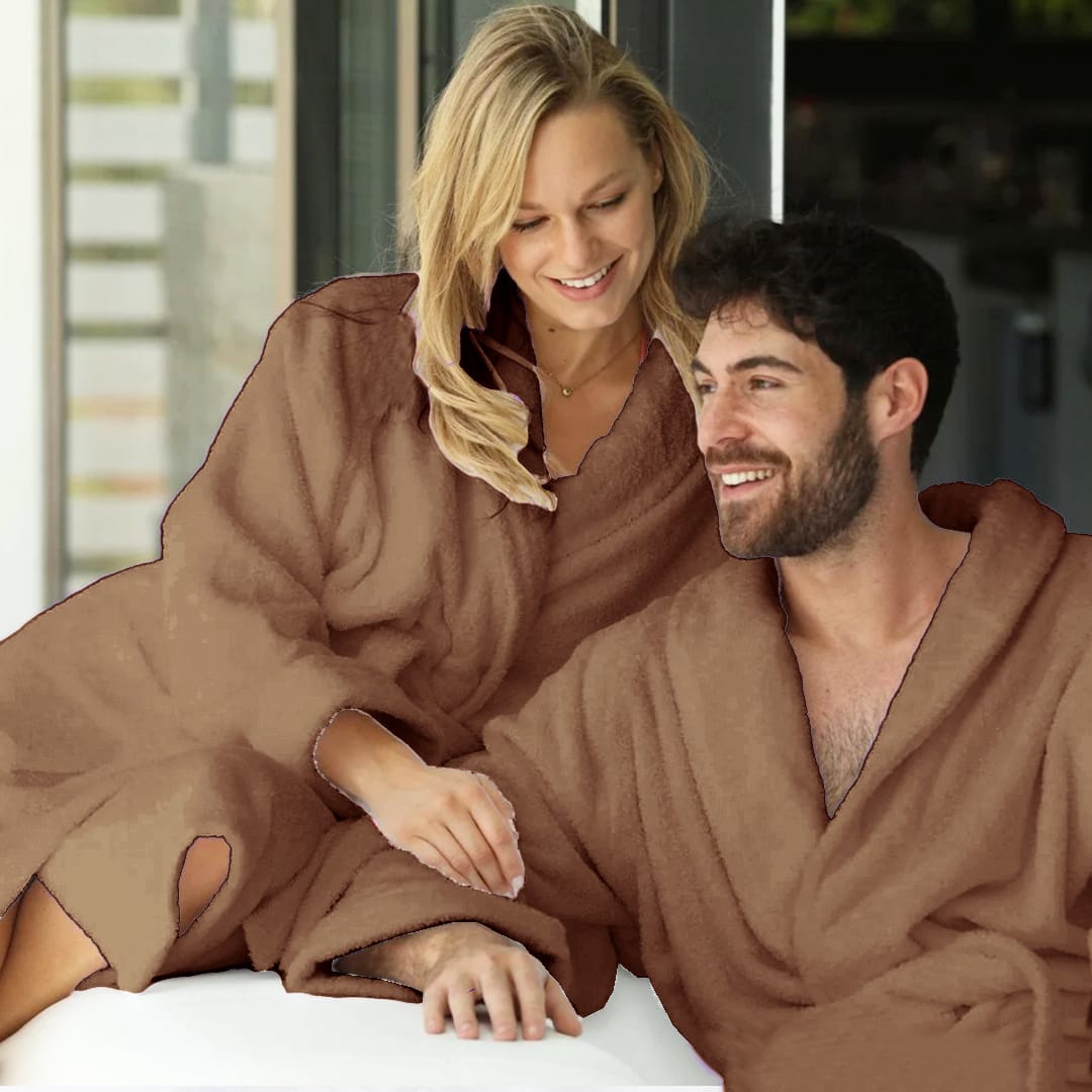 set of 2 velour bathrobes brown