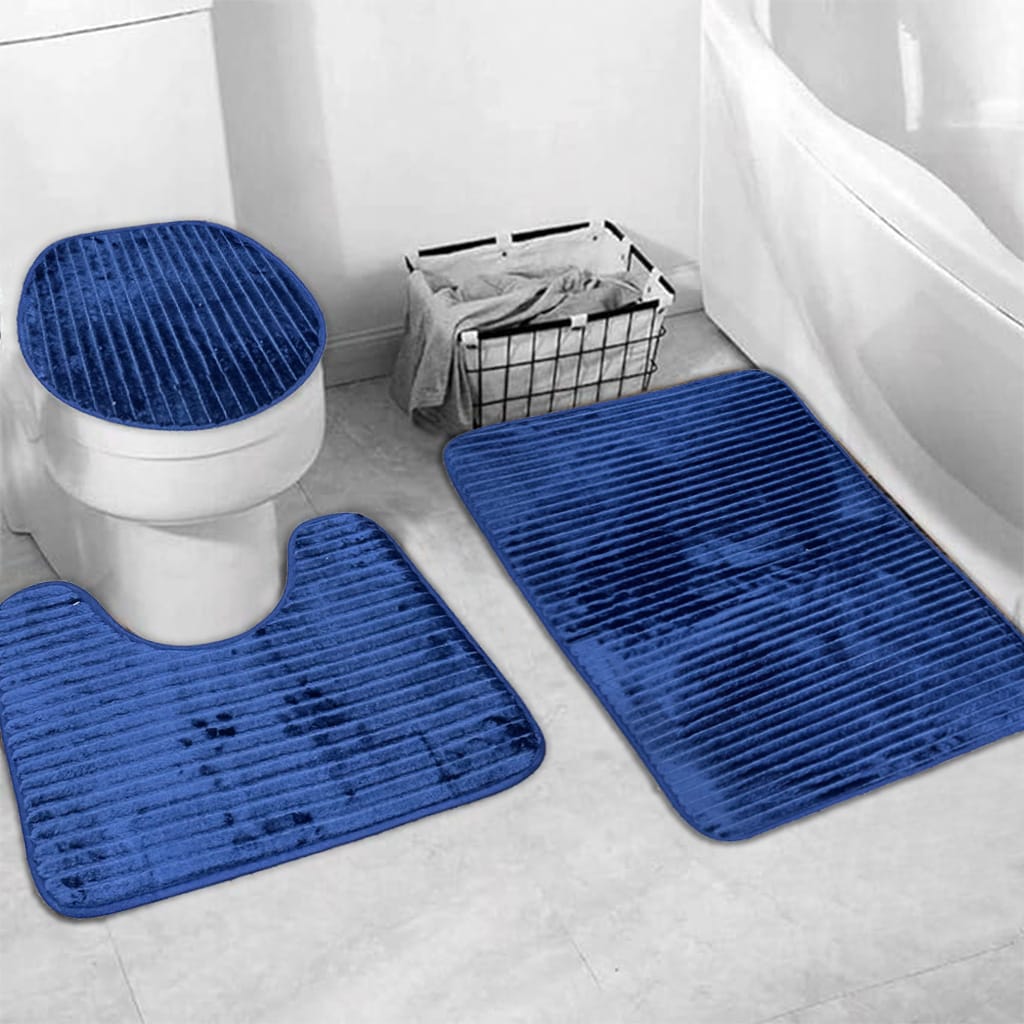 3 pcs bath matt set navy blue bath mat set.