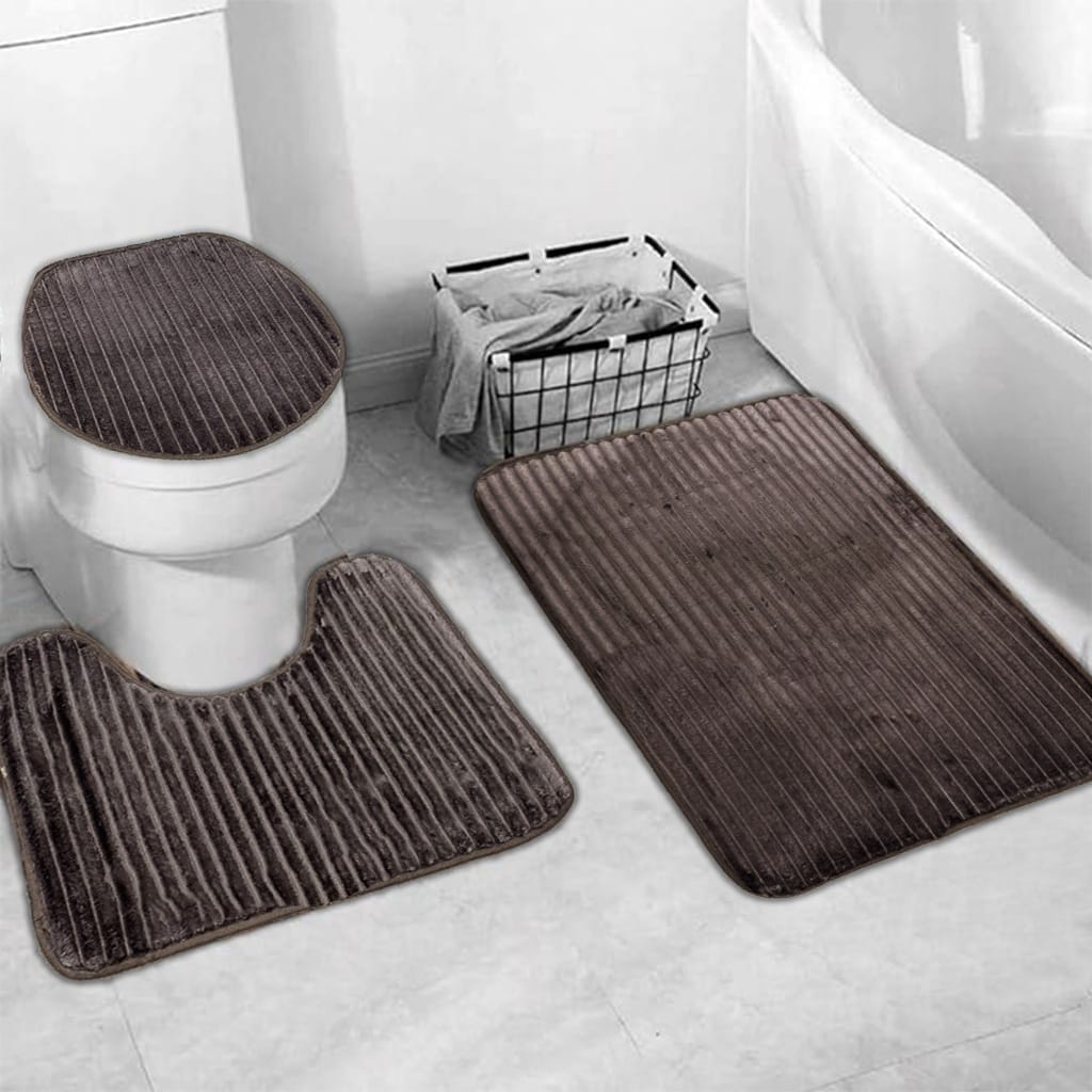 3 pcs bath matt set dark brown bath mat set.