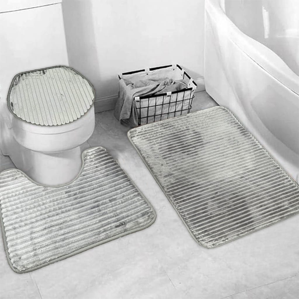 3 pcs bath matt set grey bath mat set.