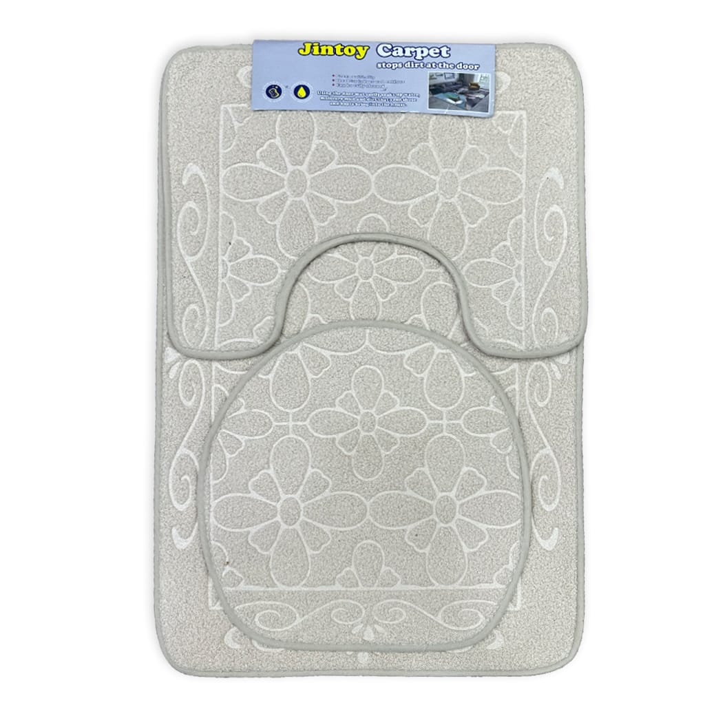 3 pcs bath matt set grey floral bath mat set.