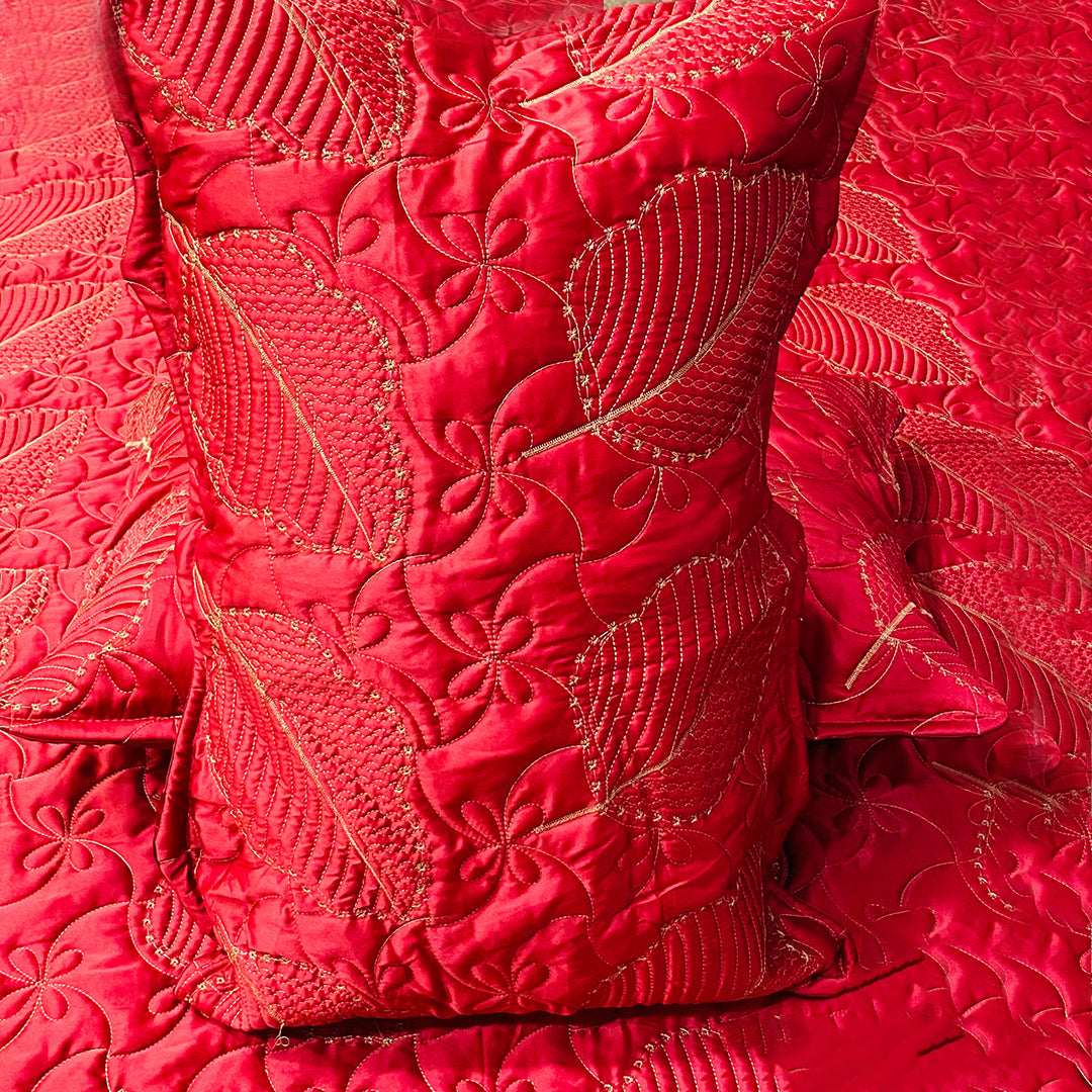 leaf bed spread red