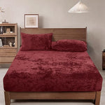 velvet fitted sheet maroon