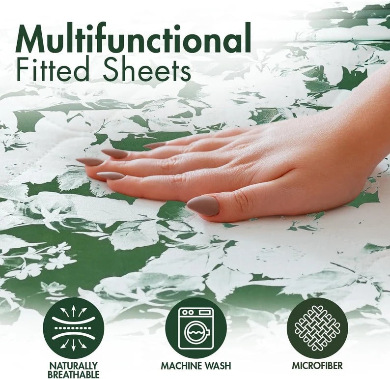 Hunter Green Leaves Bed Sheet Set