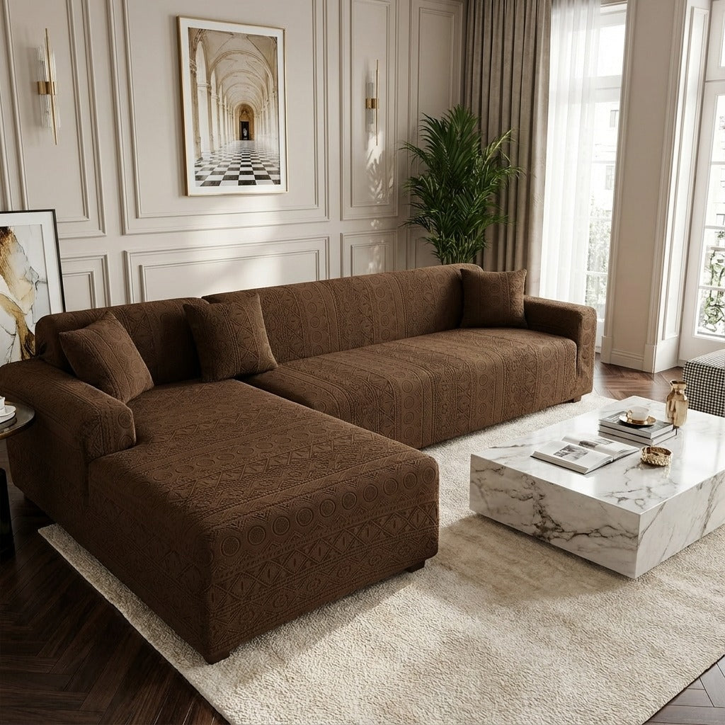 Bohemian L Shape Sofa Cover Brown