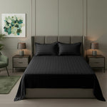 Cotton Sateen Stripe Bed Sheet 3 Pcs Black