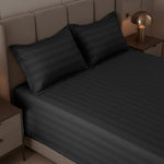 Cotton Sateen Stripe Bed Sheet 3 Pcs Black