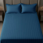 Cotton Sateen Stripe Bed Sheet 3 Pcs Blue