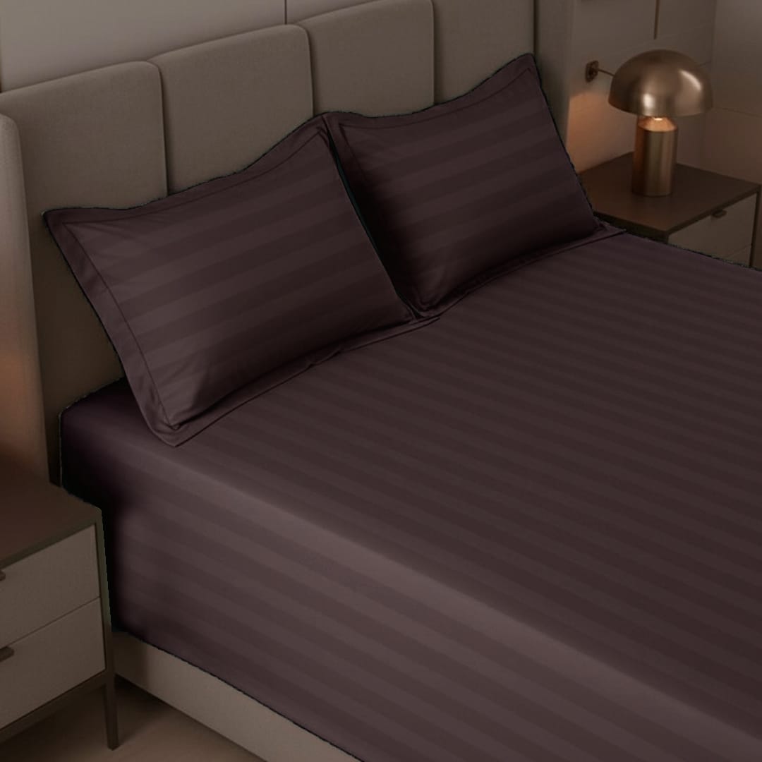 Cotton Sateen Stripe Bed Sheet 3 Pcs Brown