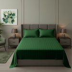 Cotton Sateen Stripe Bed Sheet 3 Pcs Green