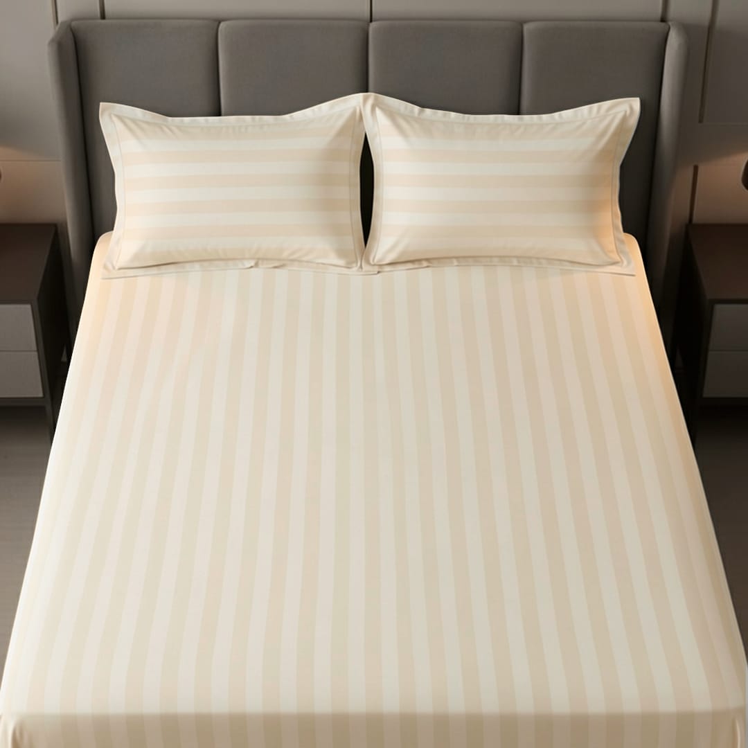 Cotton Sateen Stripe Bed Sheet 3 Pcs Off-White