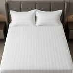 Cotton Sateen Stripe Bed Sheet 3 Pcs White