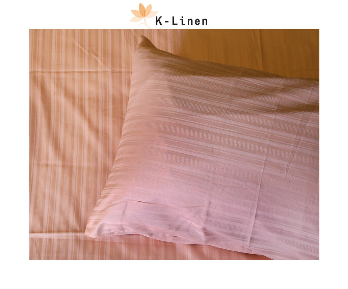 Cotton Sateen Stripe Bed Sheet Set-Pink