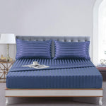 Cotton Sateen Stripe Fitted Sheet 3 Pcs Navy Blue