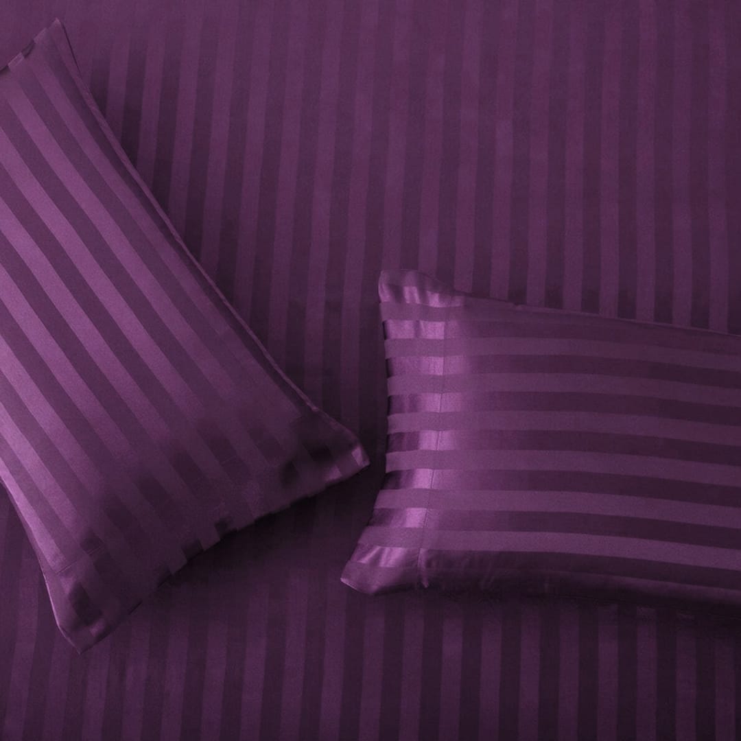 Cotton Sateen Stripe Fitted Sheet 3 Pcs Purple