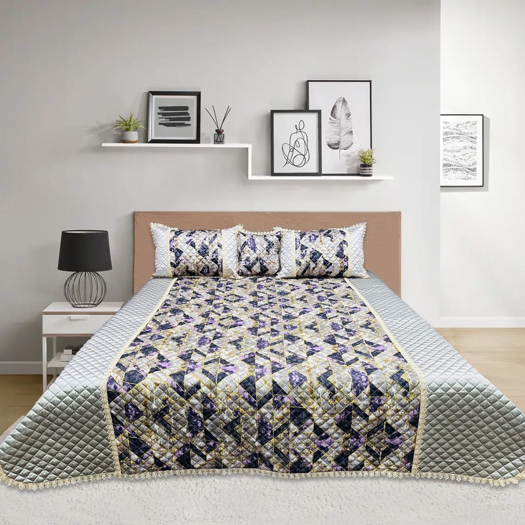 digital quilted bed spread 4 pcs silkemb