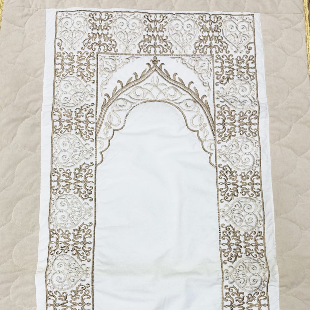 embroided velvet prayer mat off white
