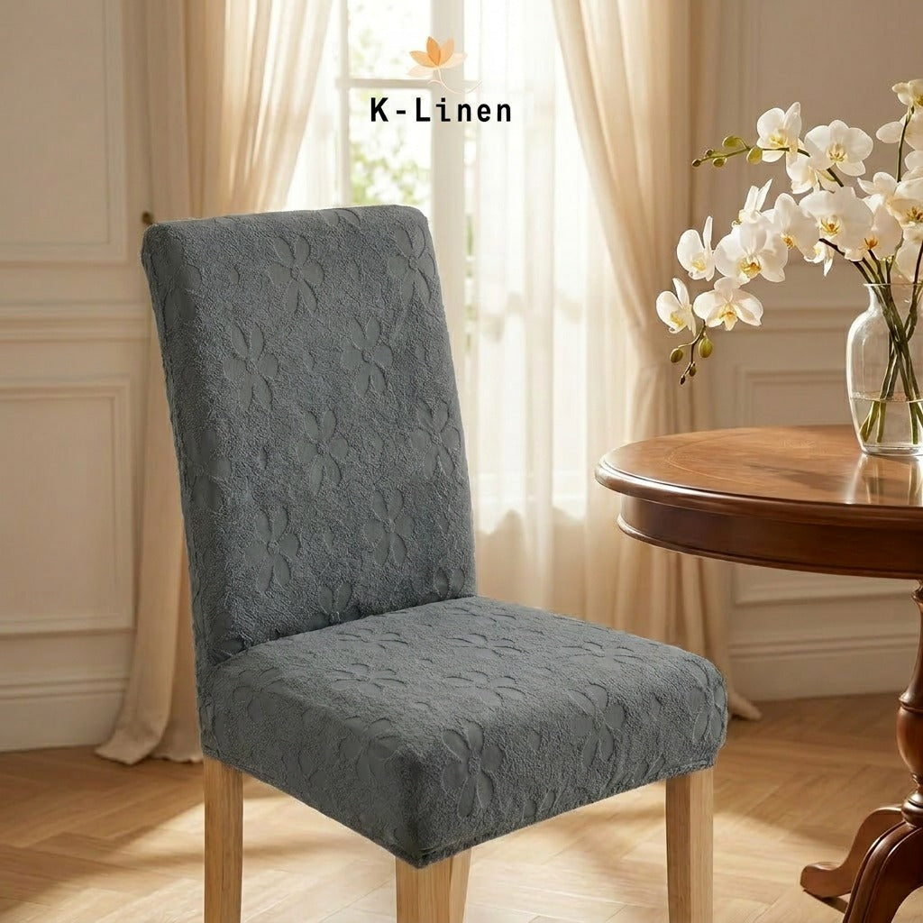 Flora Jacquard Dining Chair Covers Glacier Grey