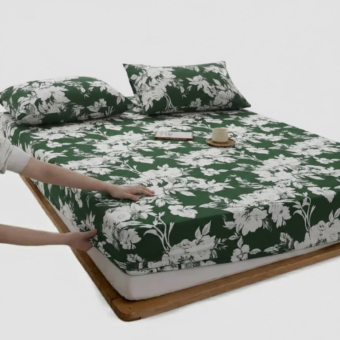 Hunter Green Printed Fitted Sheet