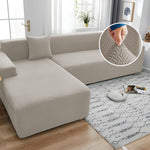 Stripe Jacquard L Shape Sofa Cover - Beige