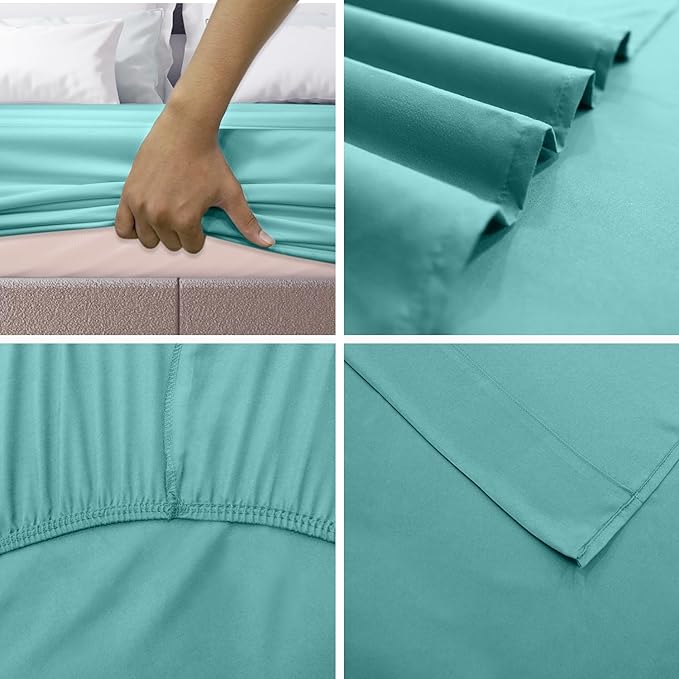 Microfiber Aqua Blue Dyed Solid Bed Sheet Set