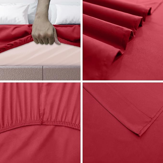 Microfiber Burgundy Dyed Solid Bed Sheet Set