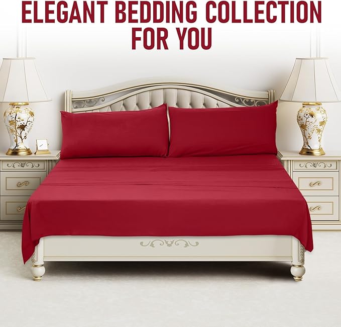 Microfiber Burgundy Dyed Solid Bed Sheet Set
