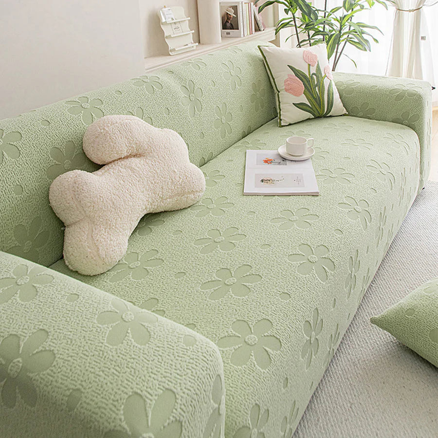 Flora Jacquard Sofa Cover - Mint Petal