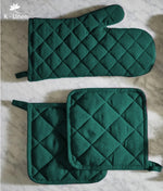 plain quilted kitchen gloves green 1