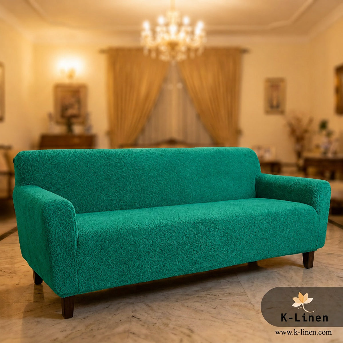 Premium Velvet Terry Sofa Cover Emerald Green