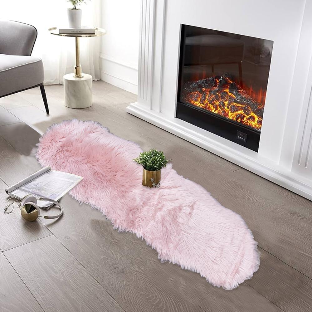 rectangular furry rug pink