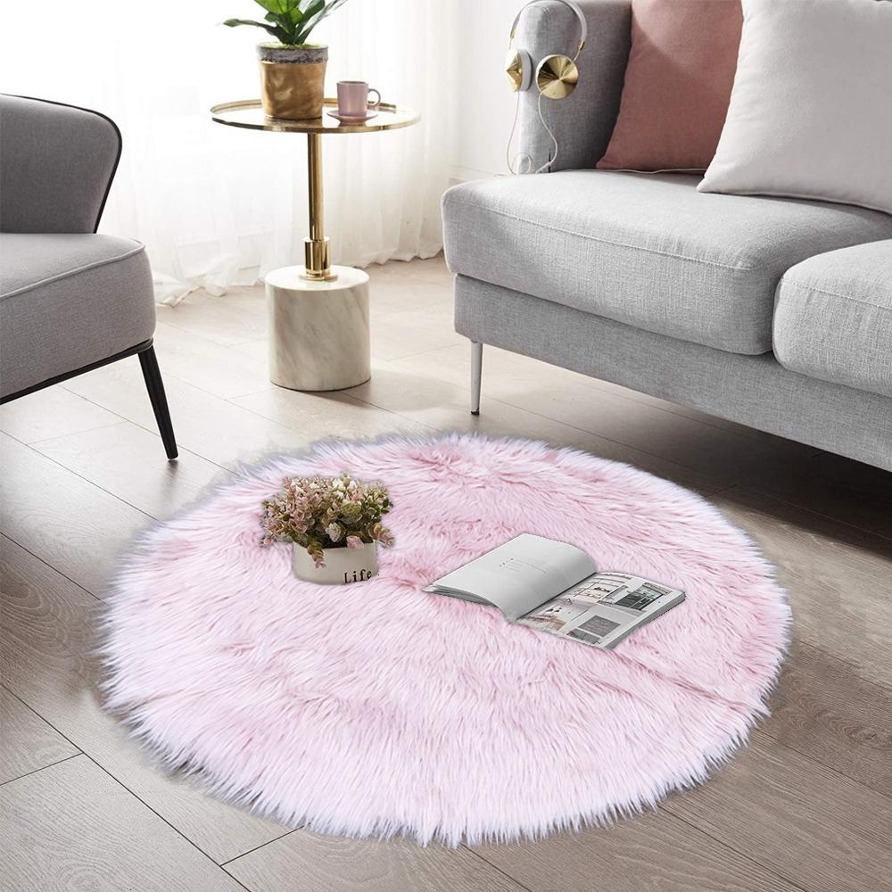 round shape furry rug 90cm pink