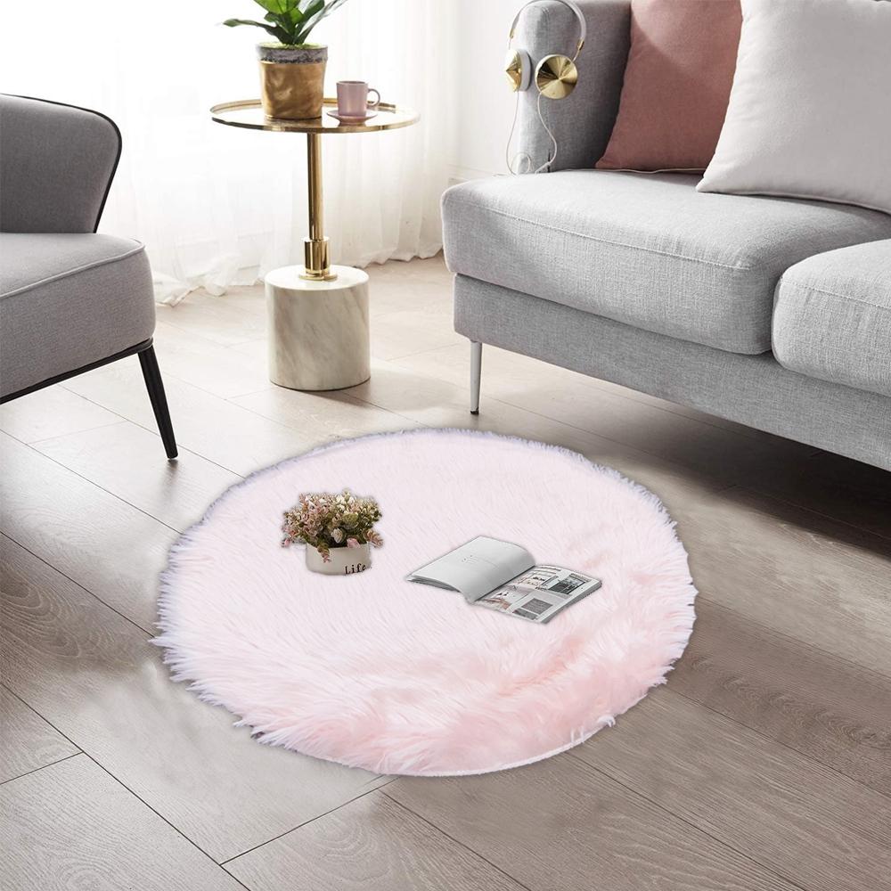 round shape furry rug 60cm pink