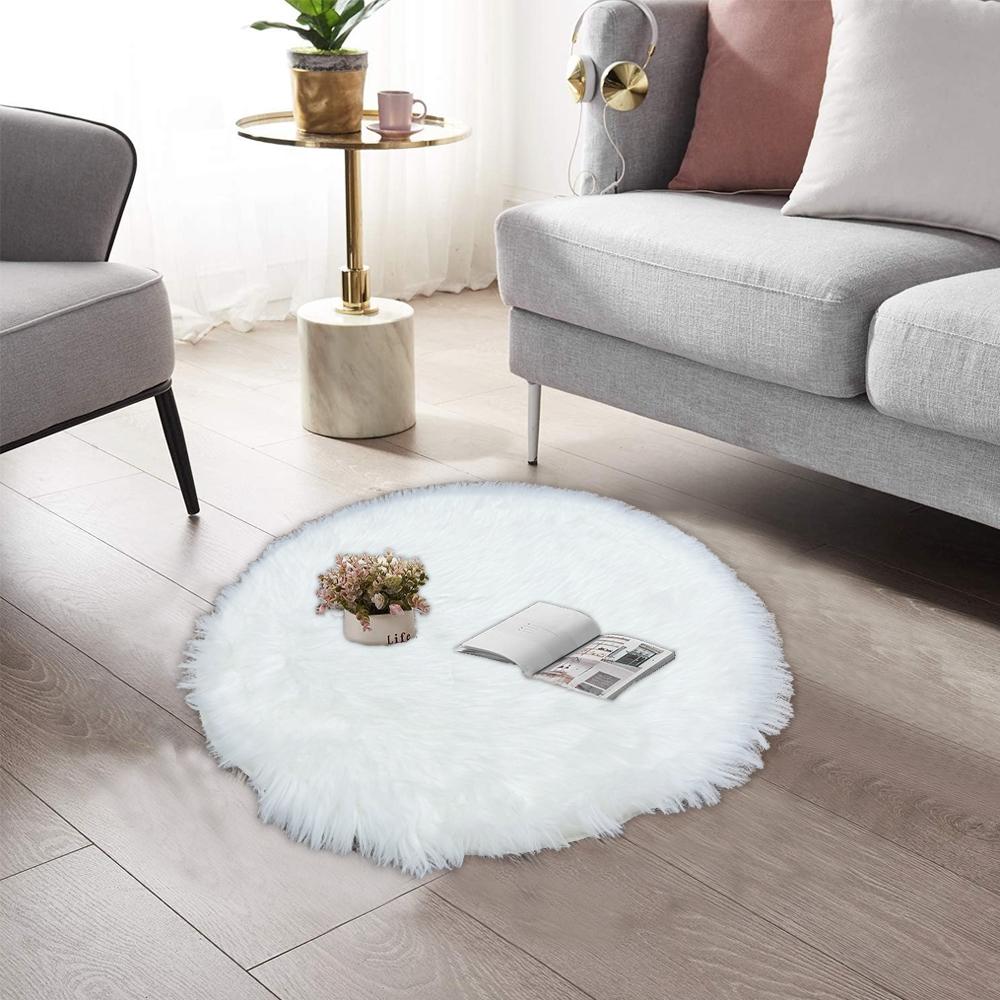 round shape furry rug 60cm white