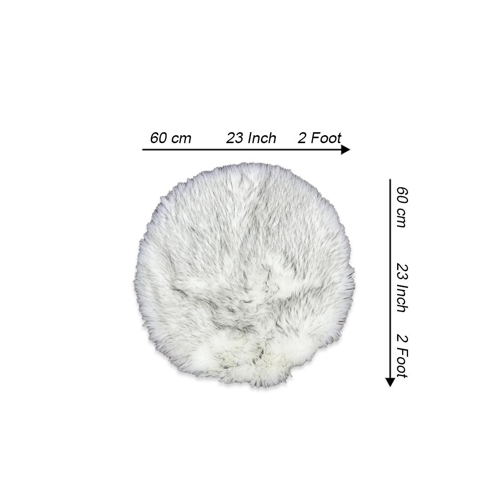 round shape furry rug 60cm white grey