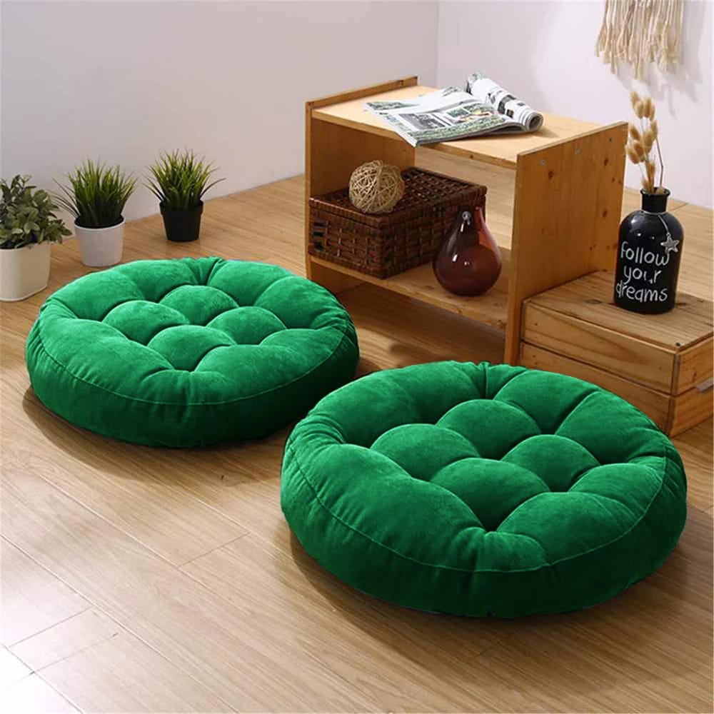 round shape velvet floor cushions pack of 2 green