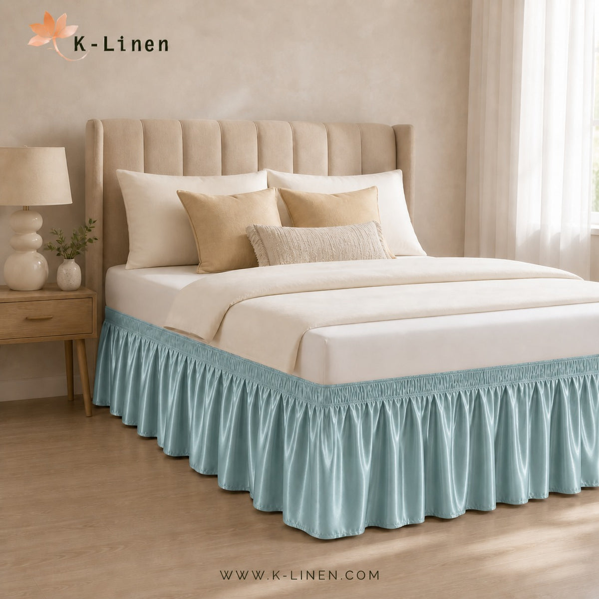 Satin Bed Skirt - Sky Blue