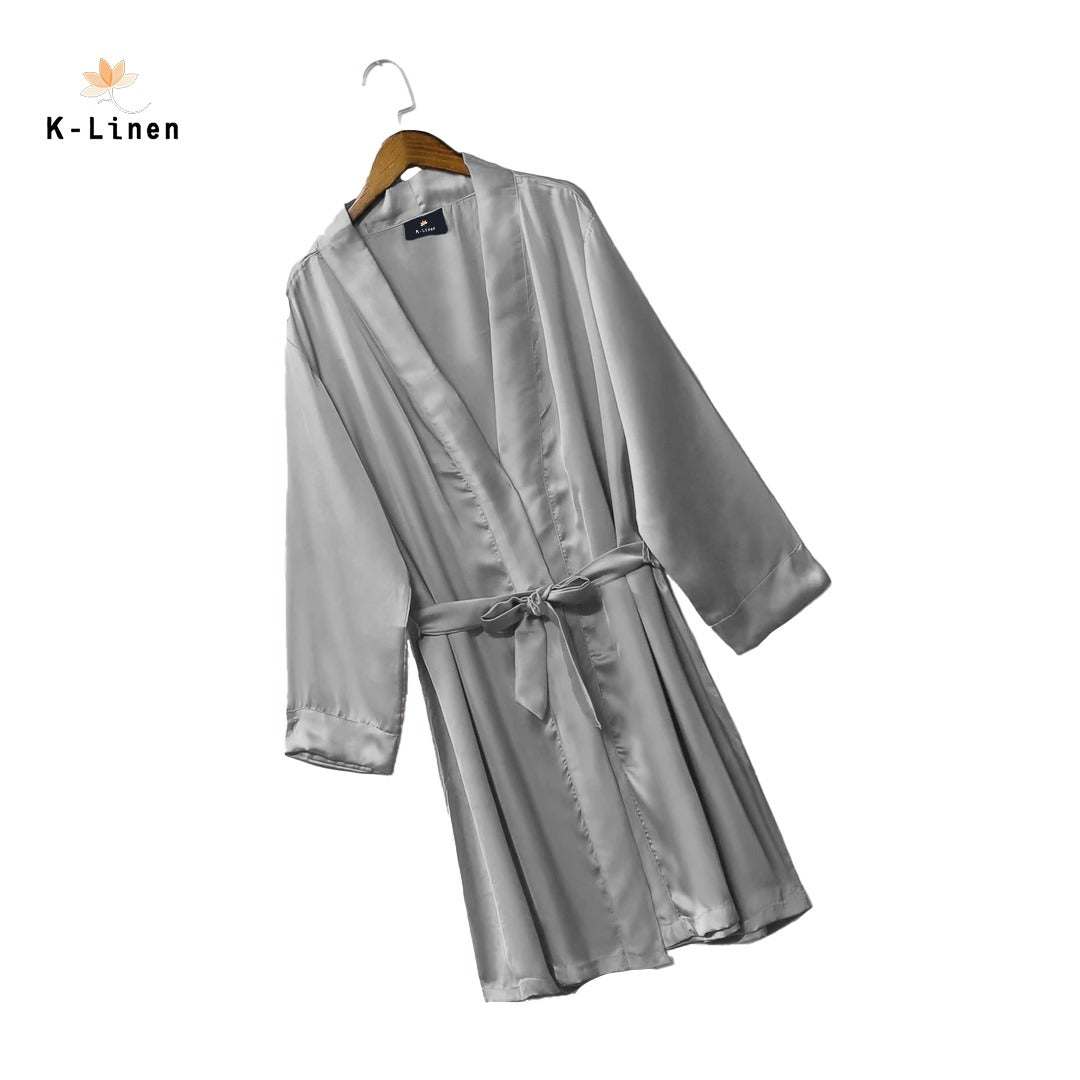 silk satin robe grey