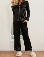 silk loungewear suit black suit.