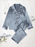 Silk Loungewear Suit Silver Grey