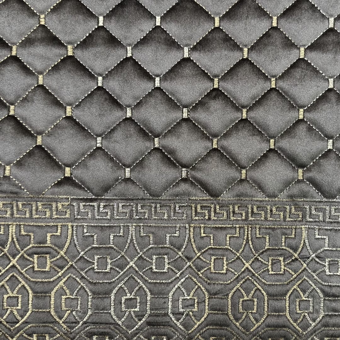velvet heavy embroidered bed spread 4pcs grey