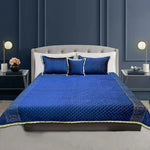 velvet heavy embroidered bed spread 4pcs blue