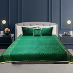 velvet heavy embroidered bed spread 4pcs green
