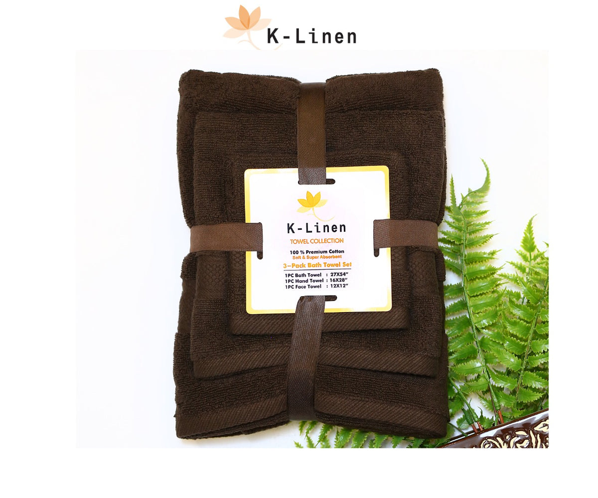 KLinen Towel Set Collection 3 Pcs Brown