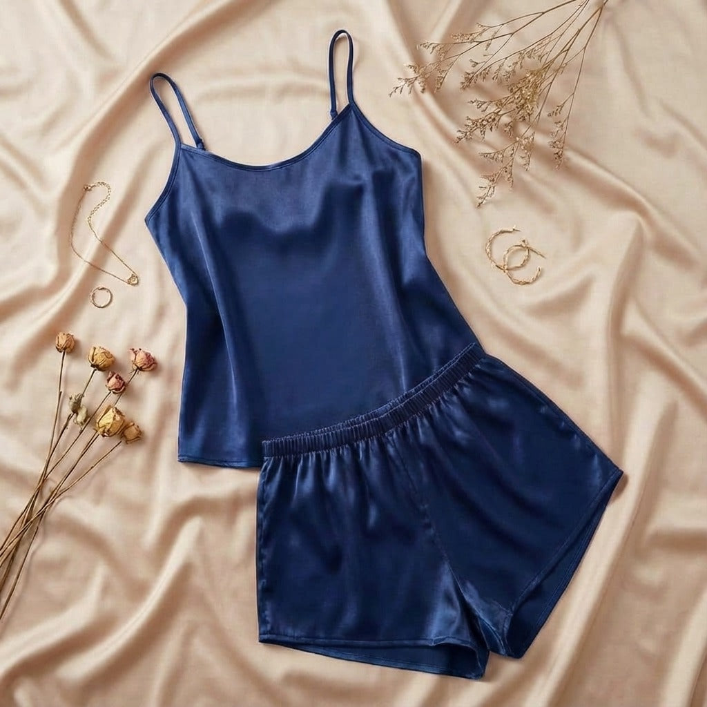 Women Silk Camisole Set 2 Pcs - Blue