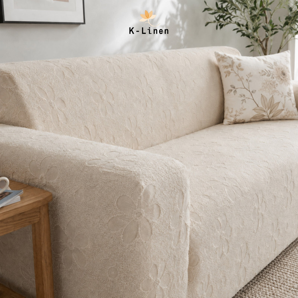 Flora Jacquard Sofa Cover - Cream